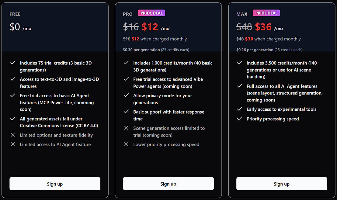 Pricing screenshot