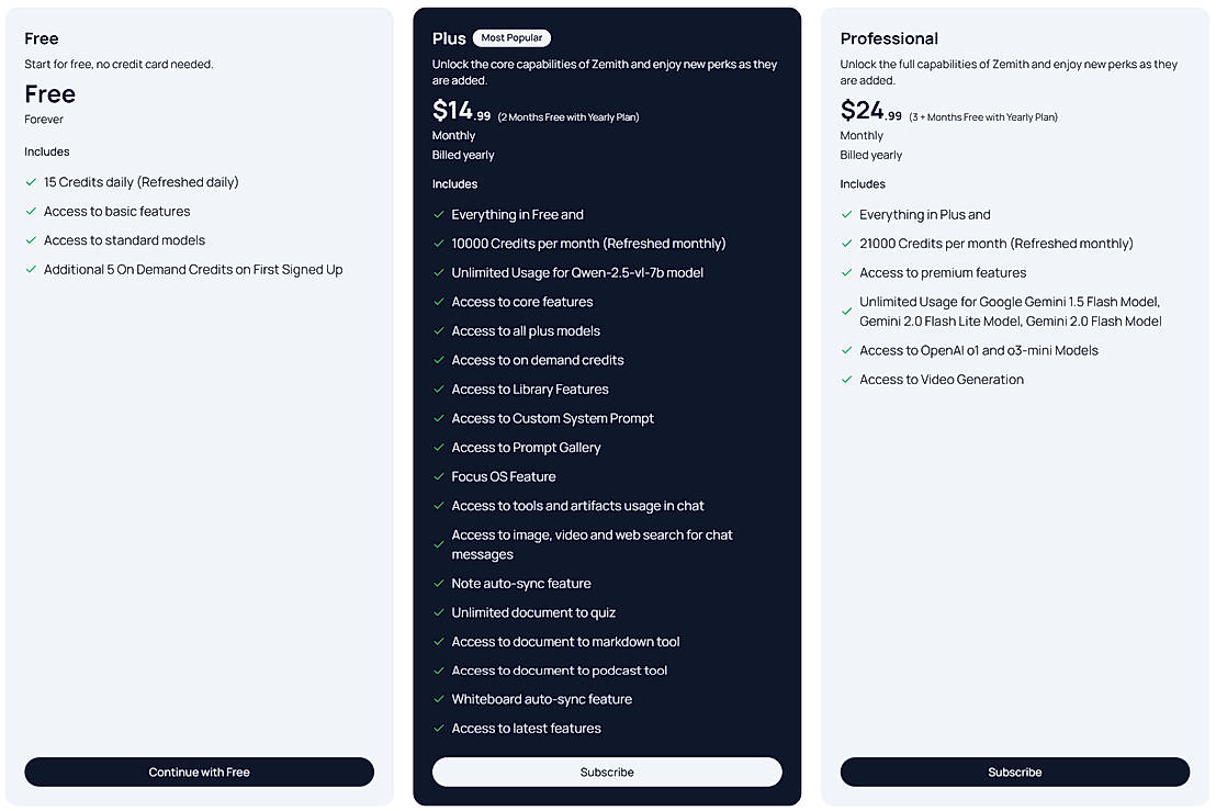 Pricing screenshot