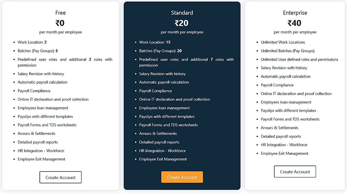 Pricing screenshot