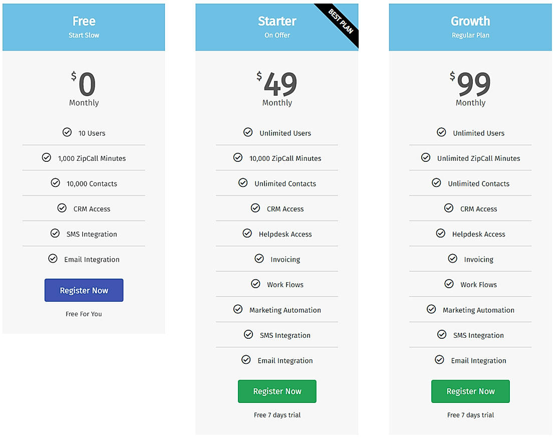 Pricing screenshot