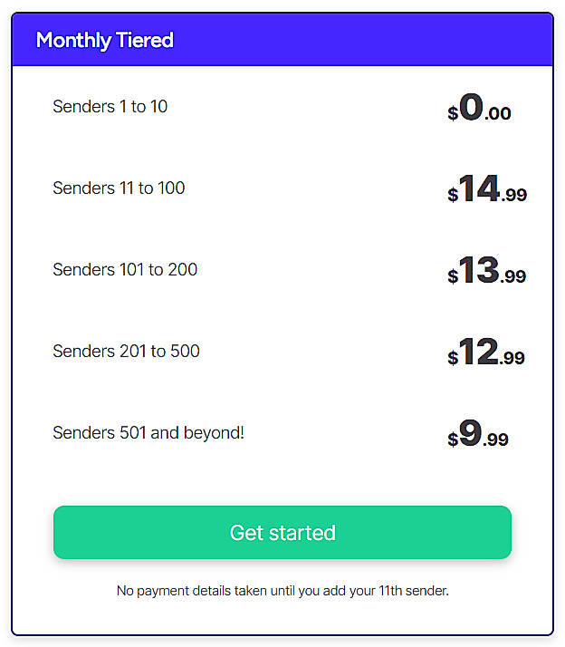 Pricing screenshot