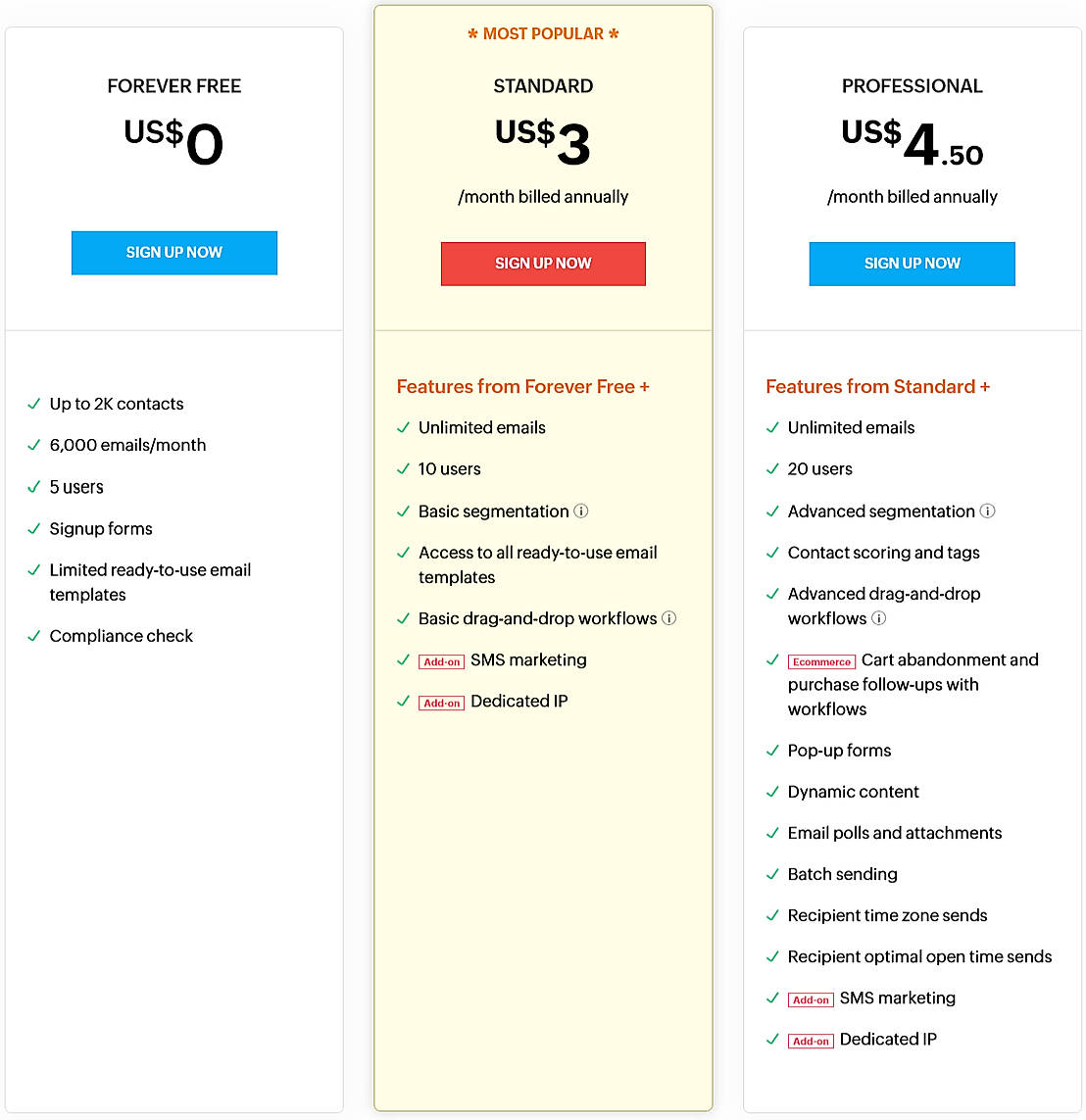 Pricing screenshot