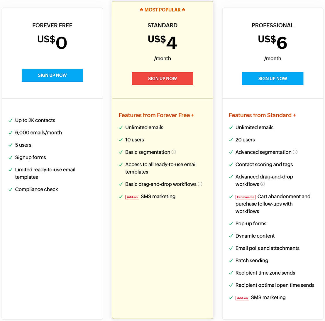 Pricing screenshot