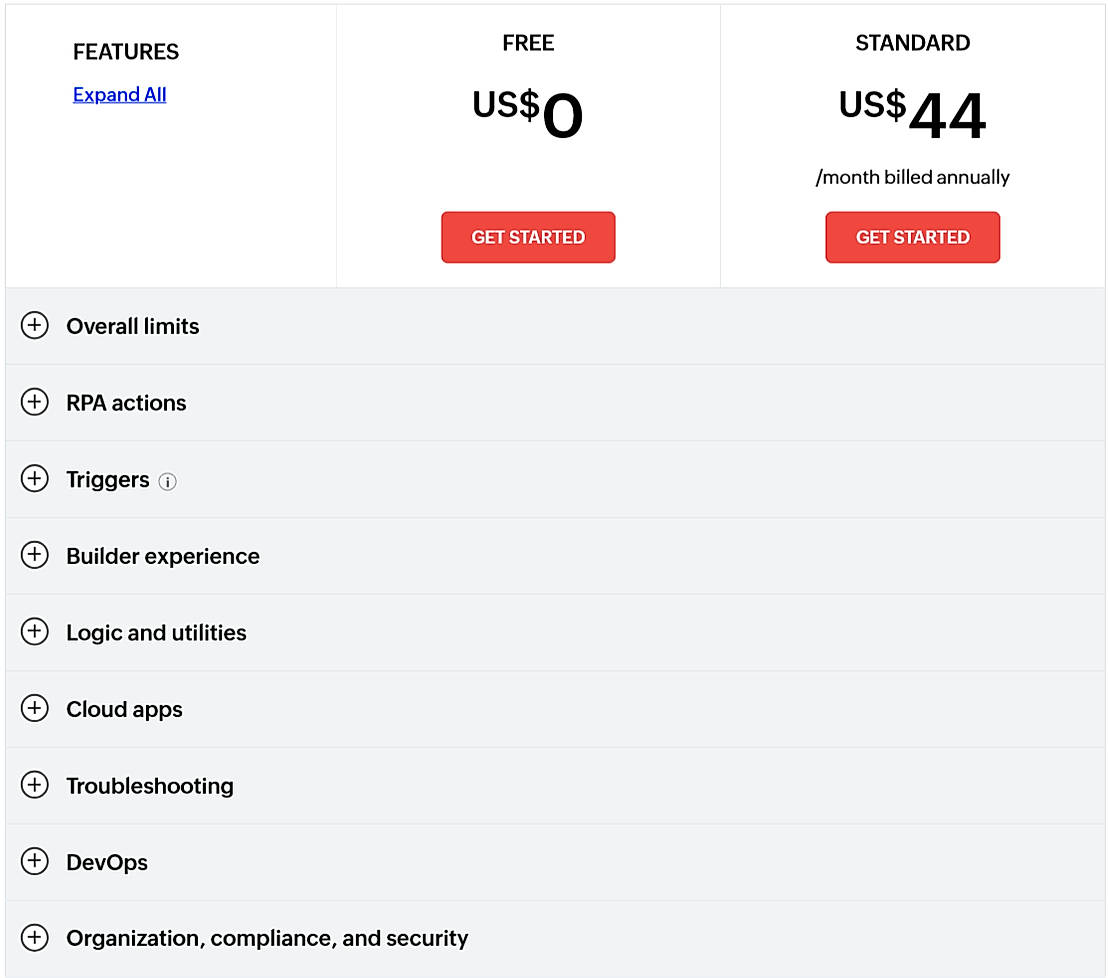 Pricing screenshot