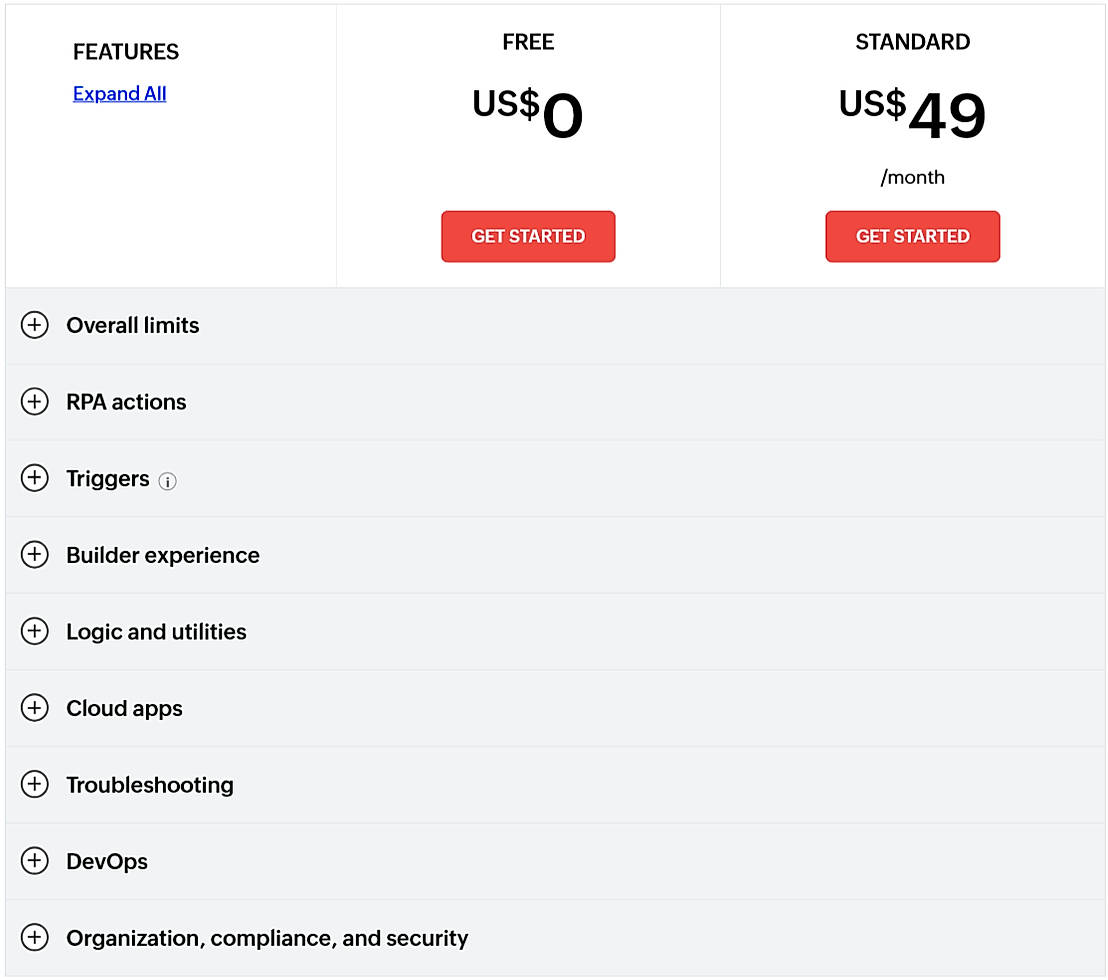 Pricing screenshot
