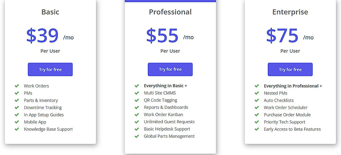 Pricing screenshot