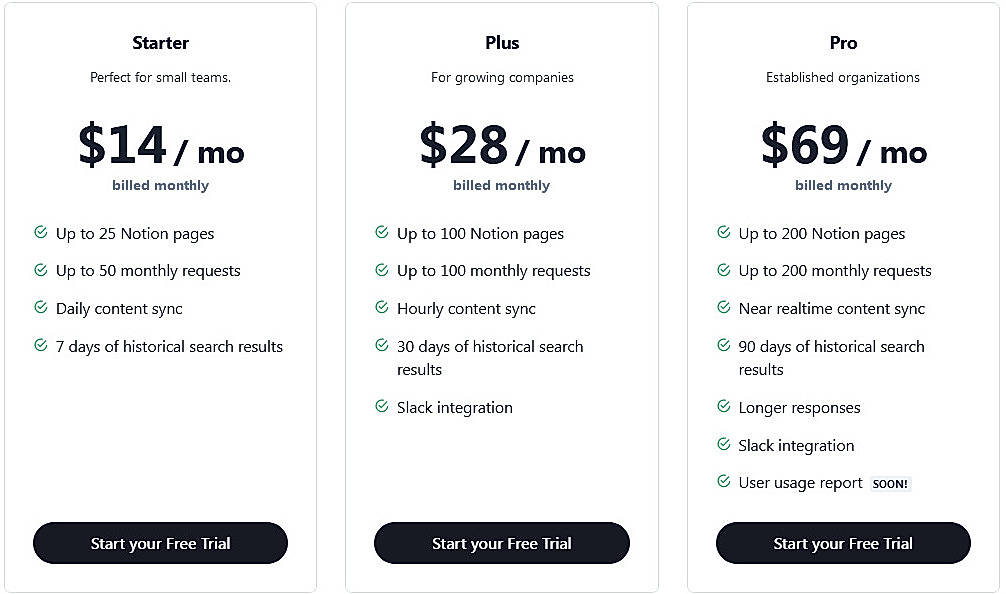 Pricing screenshot