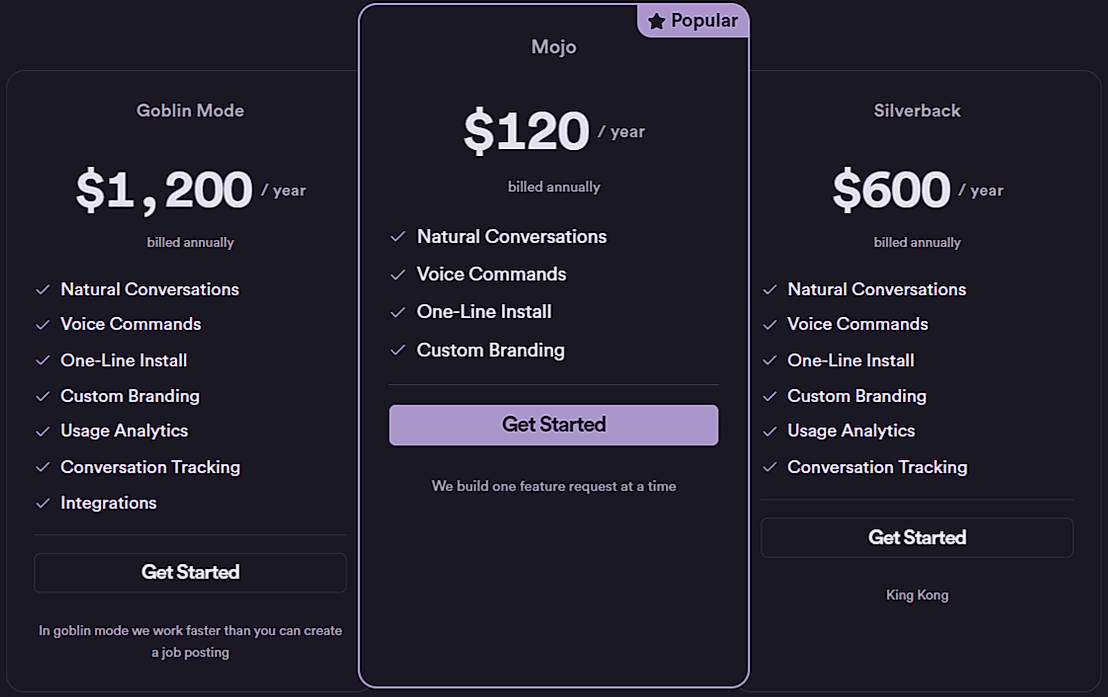 Pricing screenshot