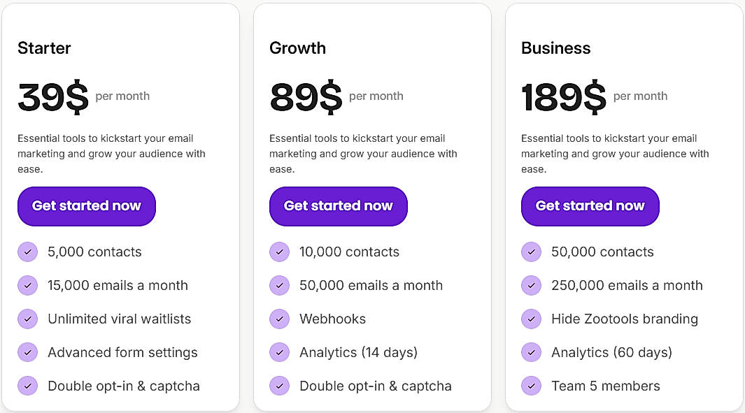 Pricing screenshot