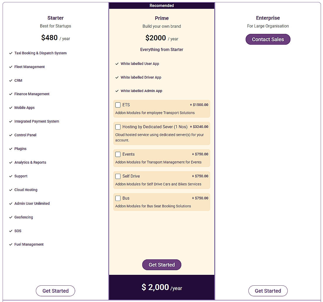 Pricing screenshot