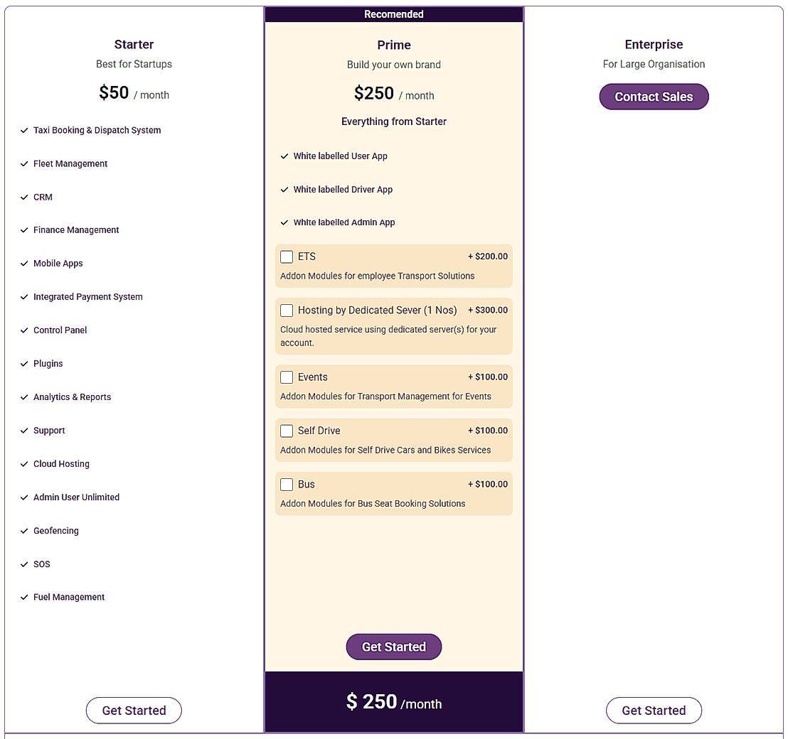 Pricing screenshot