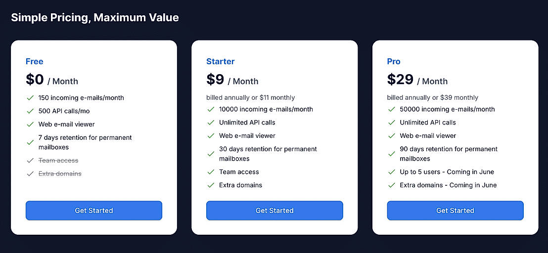 Pricing screenshot