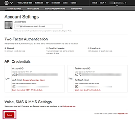 Twilio Account Settings