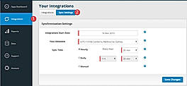 OneSaas screenshot: Within the OneSaas dashboard, users can manage data sync frequency and time