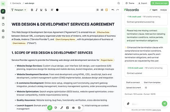 Draft tailored contracts with AI 
