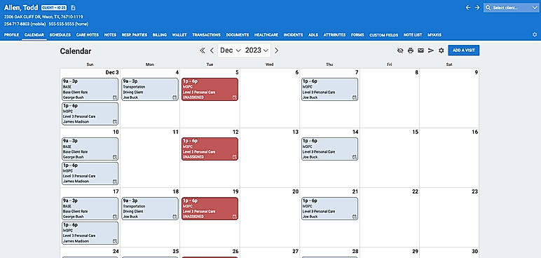 Single Client Schedule