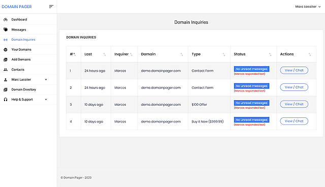 Domain Pager : Domain Inquiries screenshot