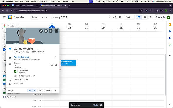 You can view your event by clicking on it