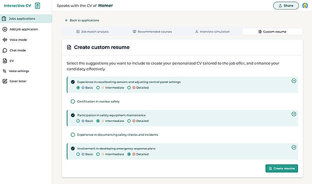 Create Custom Resume