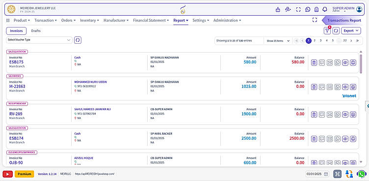 Transaction report