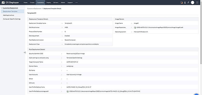 Deployment Template Details