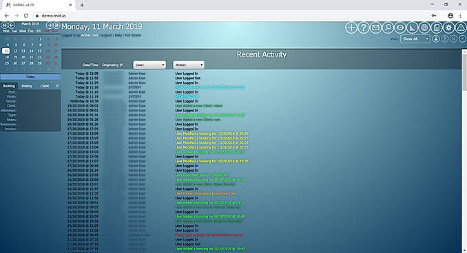 MIDAS : Recent Activity Log screenshot