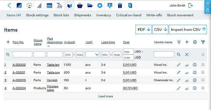 MRP System Stock screenshot