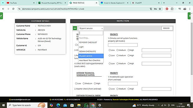 Automated Inspection Checklist for entry and exit of the vehicles