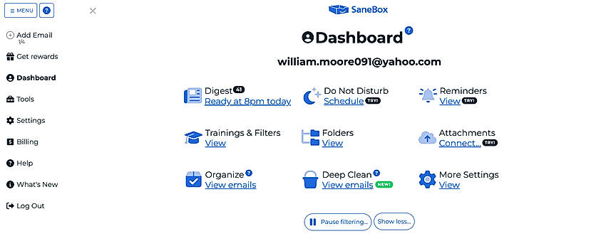 Sanebox Dashboard