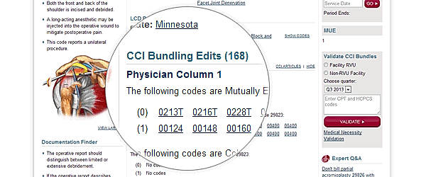 Navigate CCI bundling edits