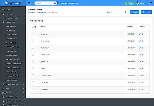 Content Filter Screen