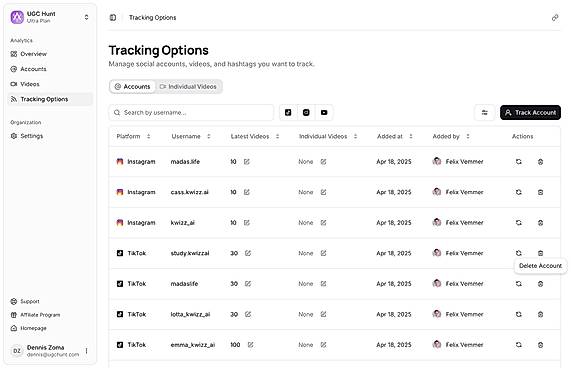 Tracking options