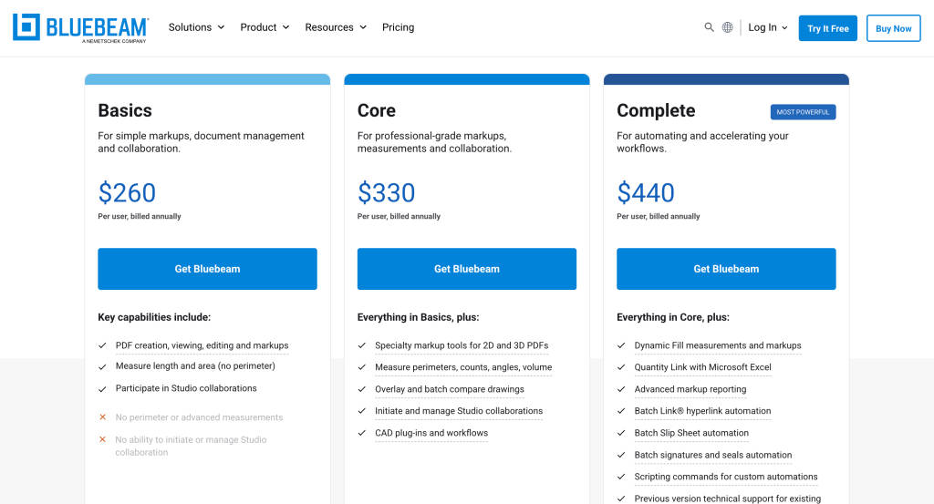 Bluebeam Pricing Plans