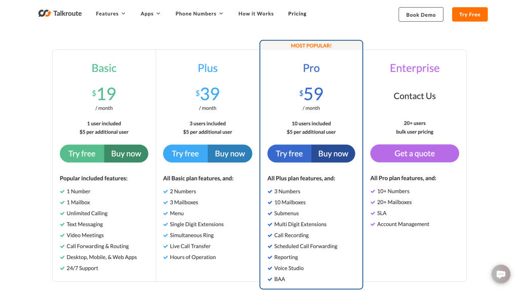 Talkroute Pricing Plans