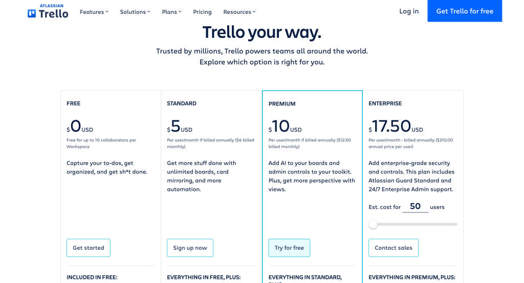 Trello Pricing Plans