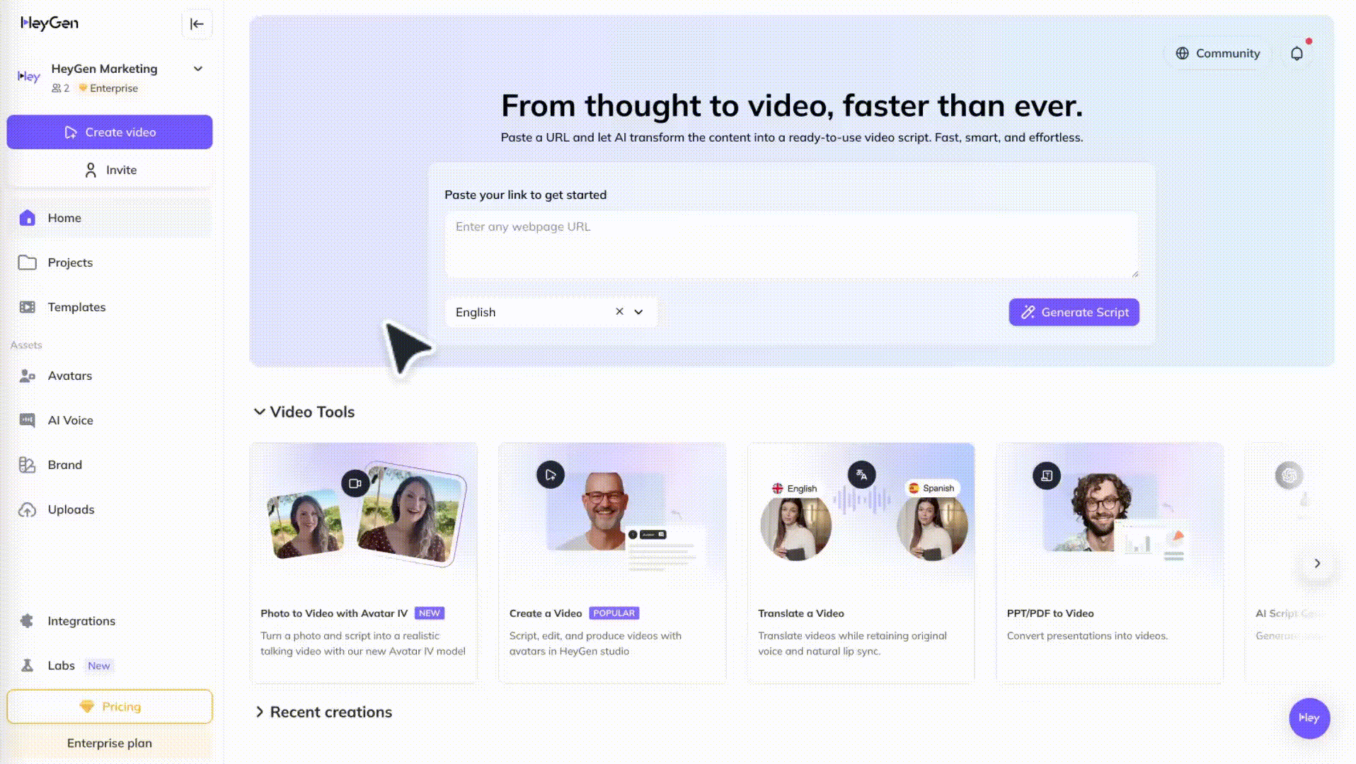 HeyGen dashboard