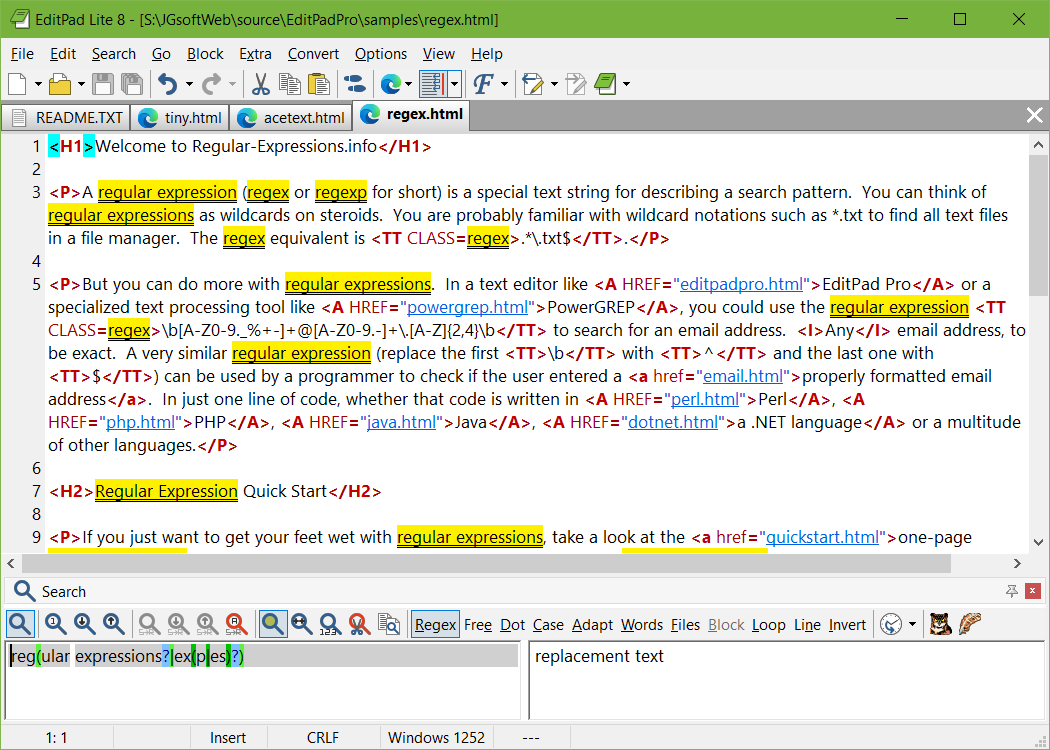 EditPad Lite - Free Text Editor for Windows