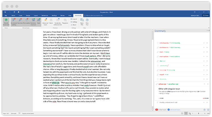 grammarly add on to microsoft word