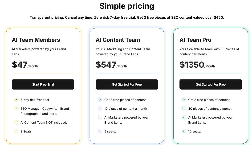 Pricing screenshot