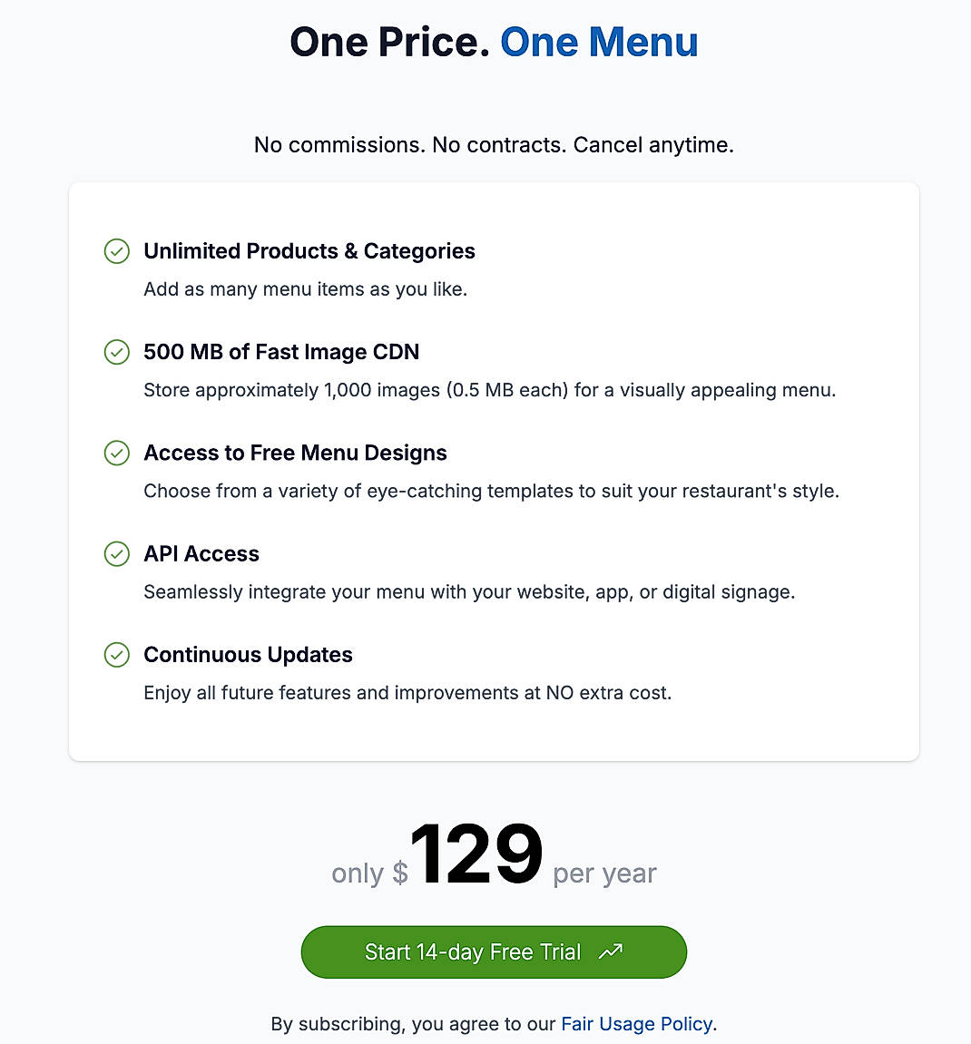 Pricing screenshot