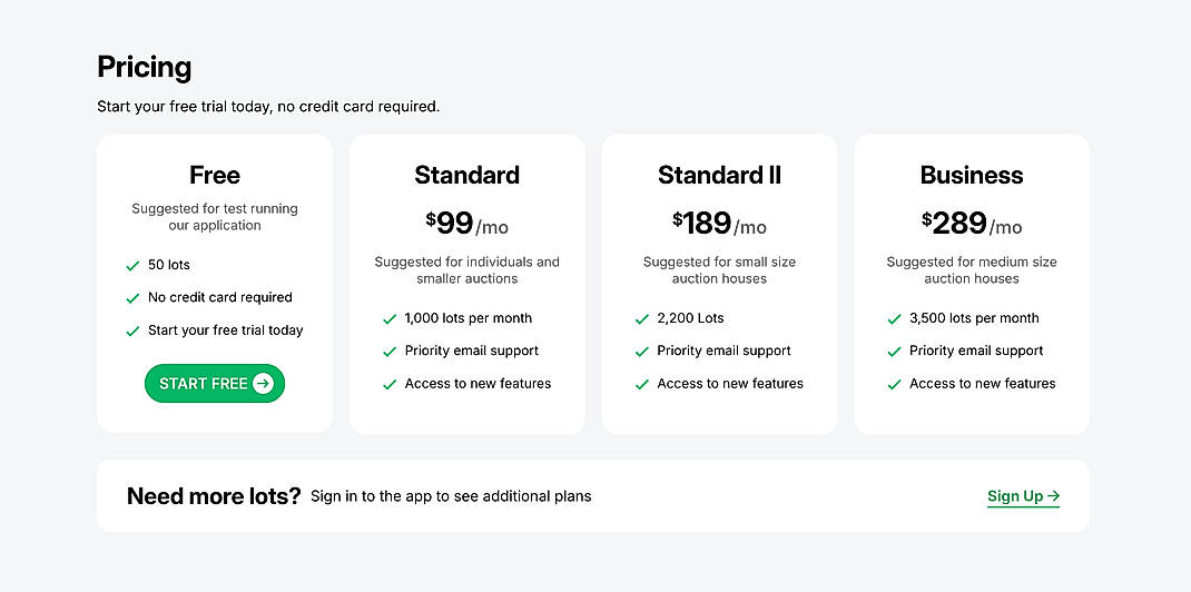 Pricing screenshot