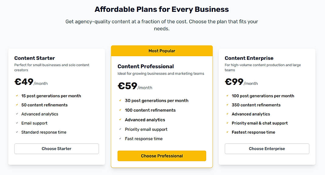 Pricing screenshot