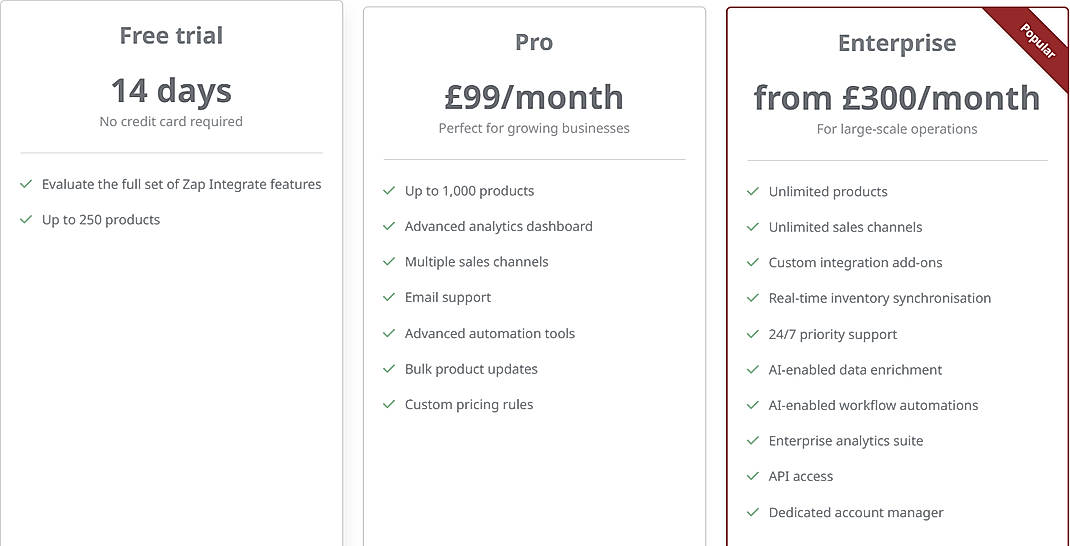 Pricing screenshot