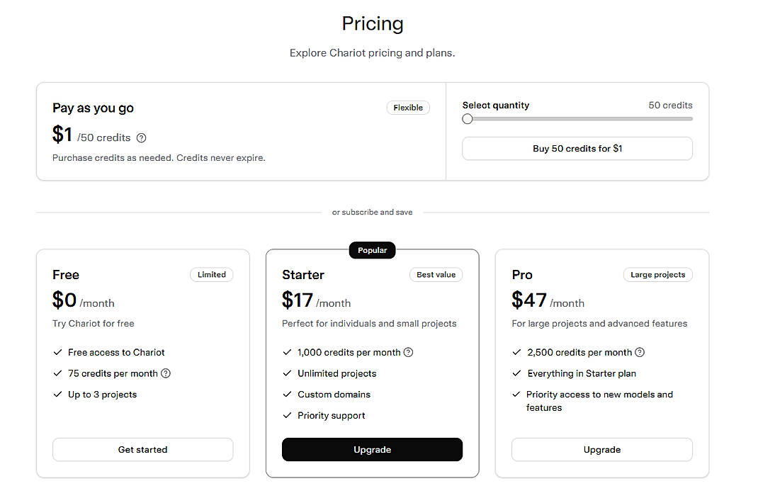 Pricing screenshot