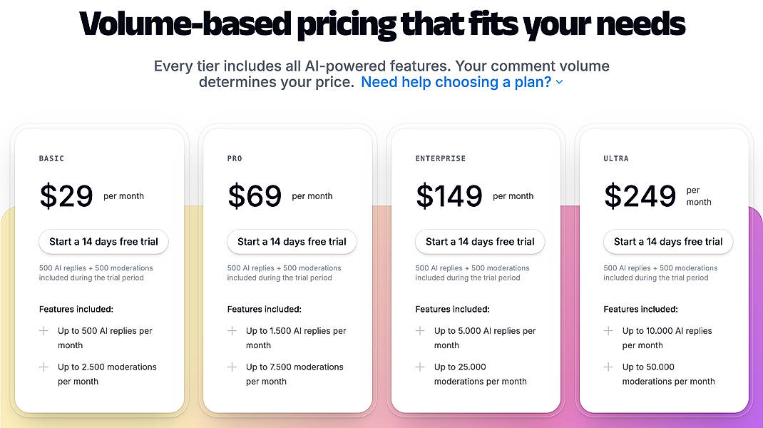 Pricing screenshot