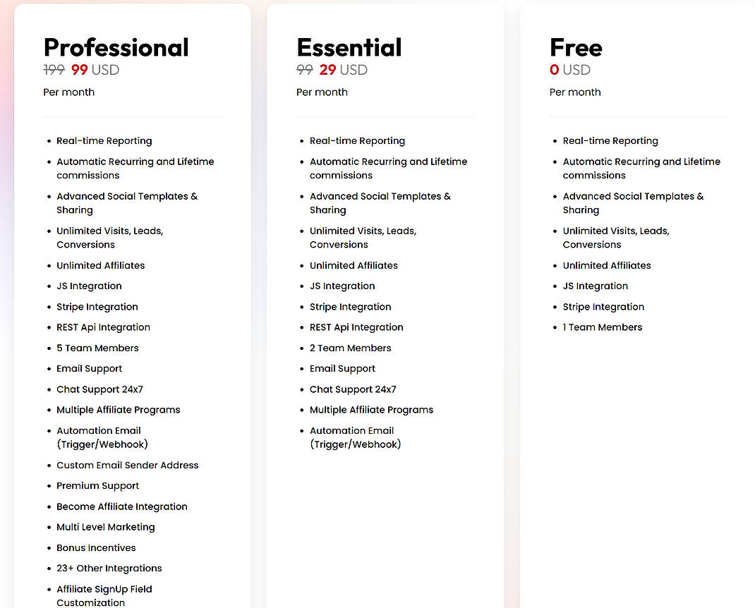 Pricing screenshot