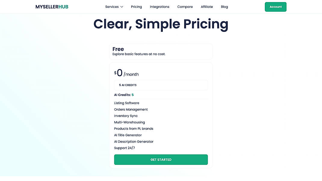 Pricing screenshot