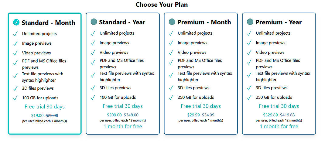 Pricing screenshot