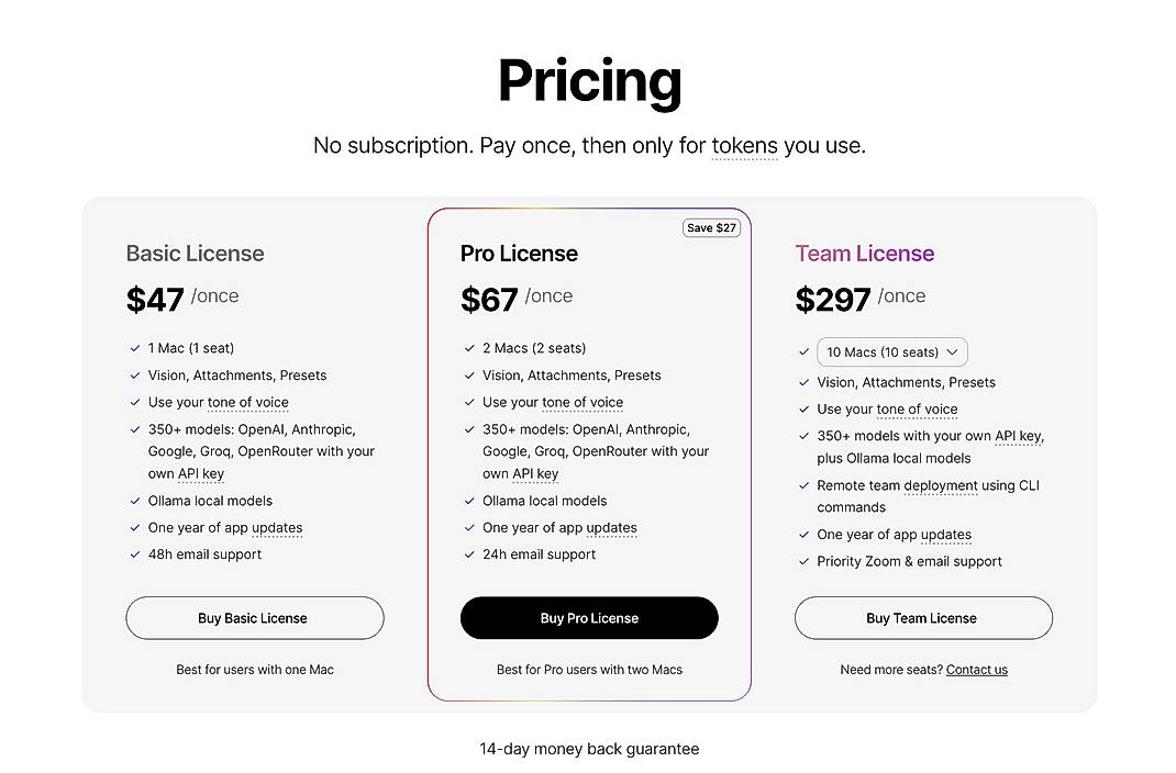 Pricing screenshot