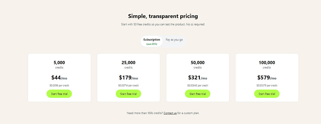 Pricing screenshot